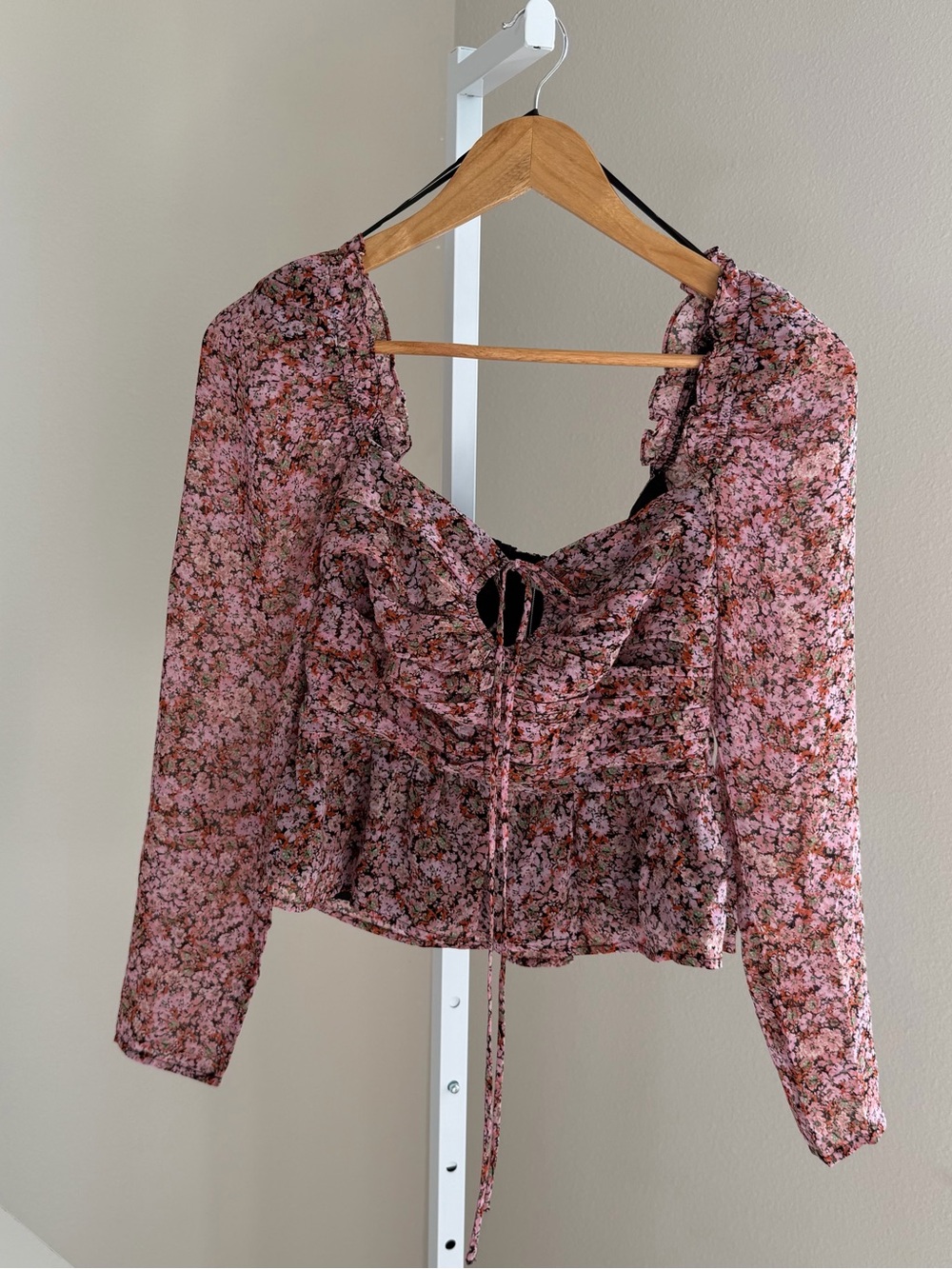 ASTR the label Floral Ruffle Tie-Front Blouse - Pink